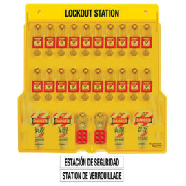 Estación cubierta para 20 candados con etiquetas